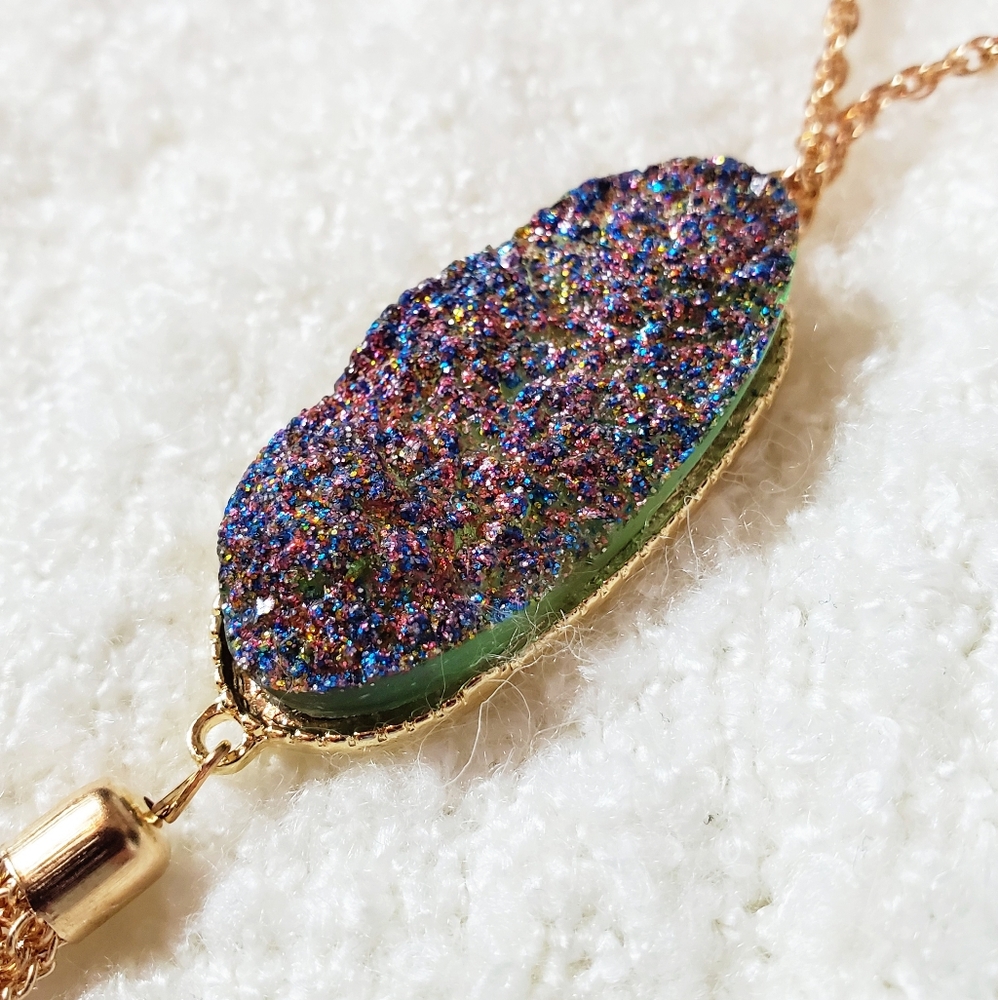 Gold & Purple Druzy Boho Tassel Necklace